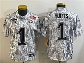 Women's Philadelphia Eagles #1 Jalen Hurts 2025 Super Bowl LIX Patch F.U.S.E. Arctic Camo Salute to Service Limited Stitched Jersey Dzhi,baseball caps,new era cap wholesale,wholesale hats